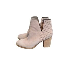 Steve Madden Womens 9.5 Shepp Tan Beige Leather Suede Block Heel Ankle Bootie